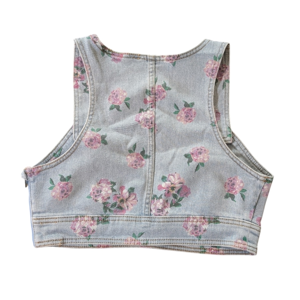 Wild Fable Light Wash Denim Floral Crop Top S - Picture 2 of 7